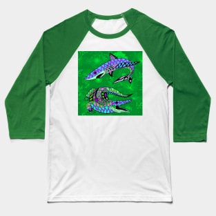 the king shark and the king gator in mandala pattern jungle Baseball T-Shirt